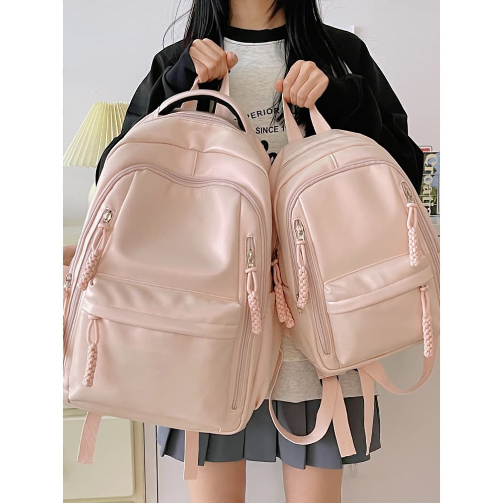 Pérola em pó PU couro macio mochila feminina estudante universitário grande capacidade textura mochila feminina à prova