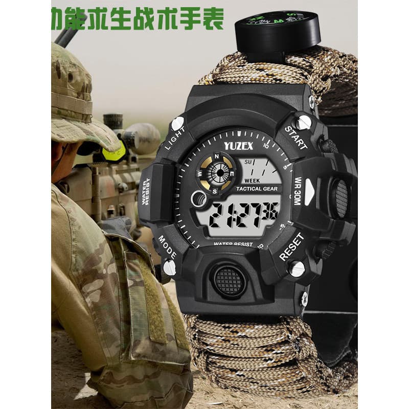 Ao ar livre multifuncional guarda-chuva corda relógio à prova dwaterproof água selvagem sobrevivência pulseira esportes