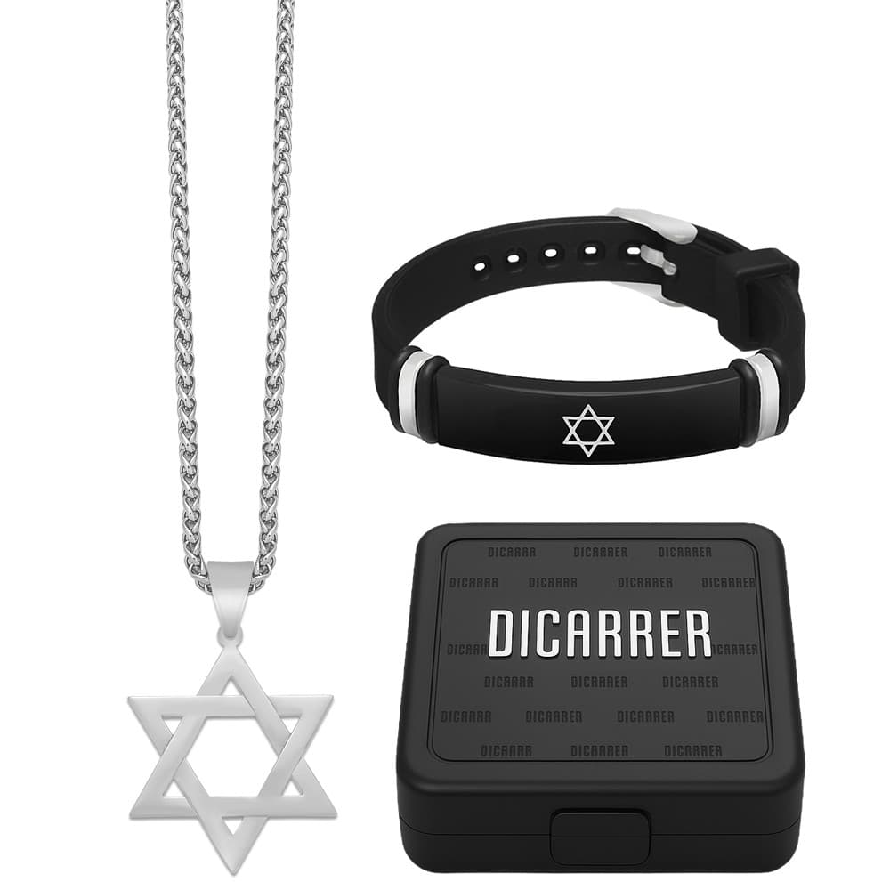 Corrente Bracelete Estrela de Davi Aço Inox Prata RF-83 Unissex