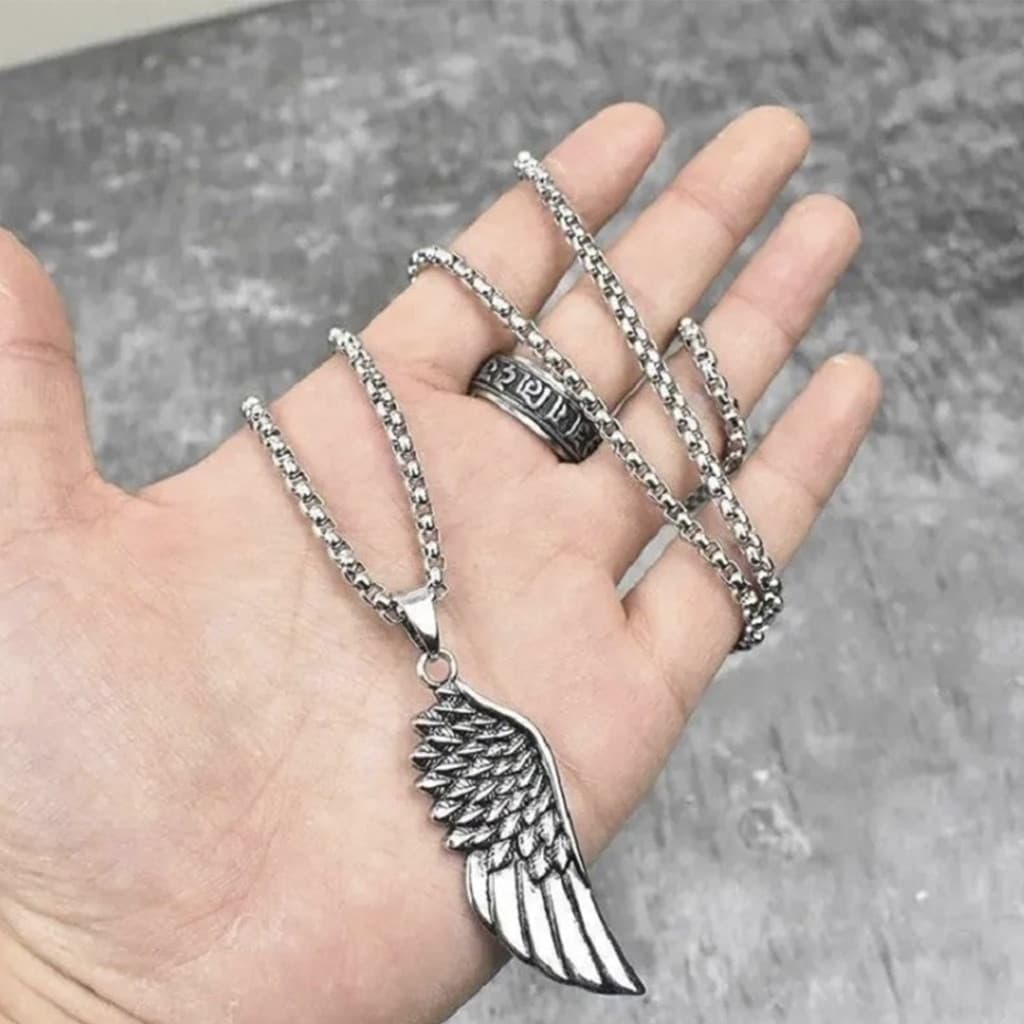 Corrente Aço Inox com Pingente de Asa Rock Punk Atitude