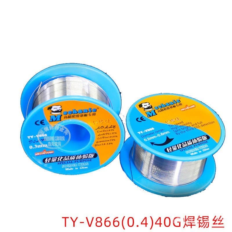 Fio de solda de baixa temperatura para soldagem de placas de circuito de telefones móveis, 0,4 mm de espessura, 40G, esp