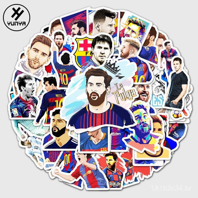 51 adesivos criativos à prova d'água com desenhos do craque de futebol Messi para malas, laptops, carros e celulares