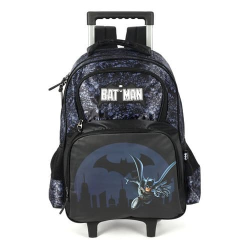 Mochila Escolar Rodinha Carrinho Infantil Menino Batman Cor Preto Geométrico Trilha Magazine