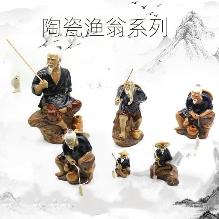 Acessório de cerâmica para aquário: Jiang Taigong, pescador, homem pescador, pedra absorvente de água, pedra aquática, r
