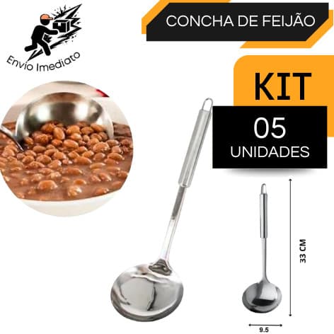 Kit 5 Concha de Inox Grande Prime para Feijão e Sopas – Utensílio de Cozinha Multiuso Luxo, Resistente e Fácil de Limpar