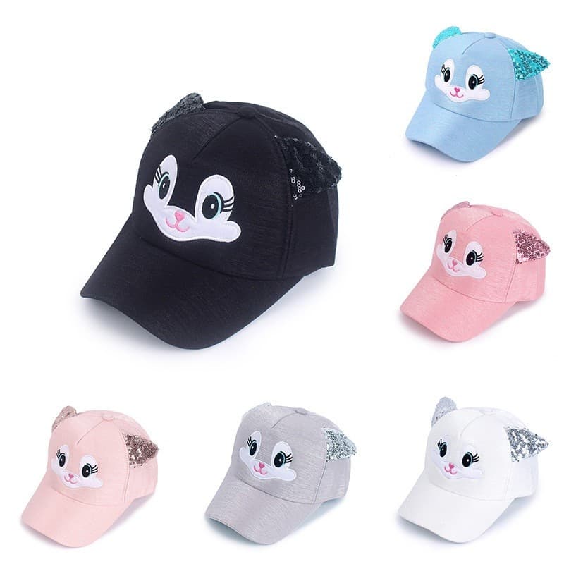Bonés Infantis com Orelhas de Gato de Desenho Animado, Bonés de Beisebol Fofos para Bebês Meninos e Meninas, Boné Snapba