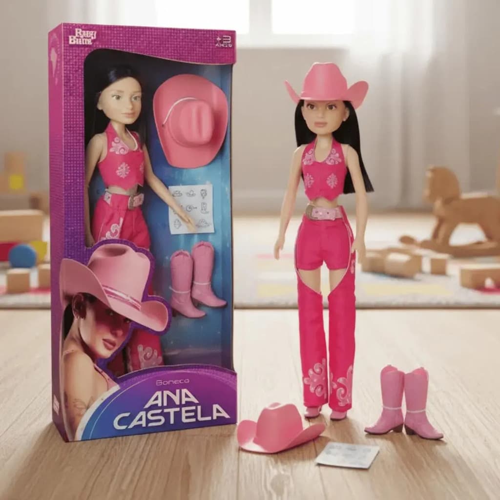 Boneca Ana Castela Boiadeira 50cm C/ Tatuagens Chapéu E Bota