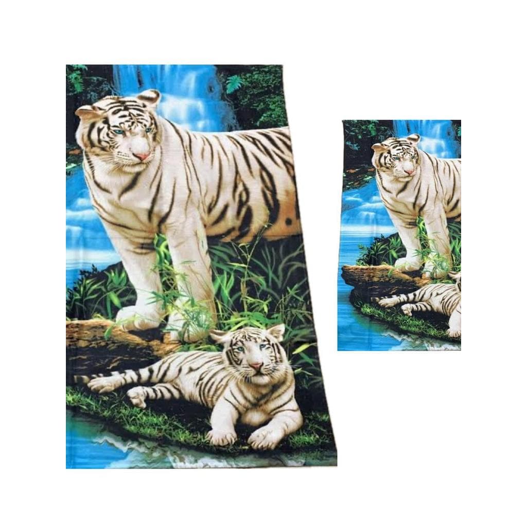 Kit Jogo De Toalha Tigre Albino Com Toalha De Banho E Toalha De Rosto Algodão 1,40x70 Confira