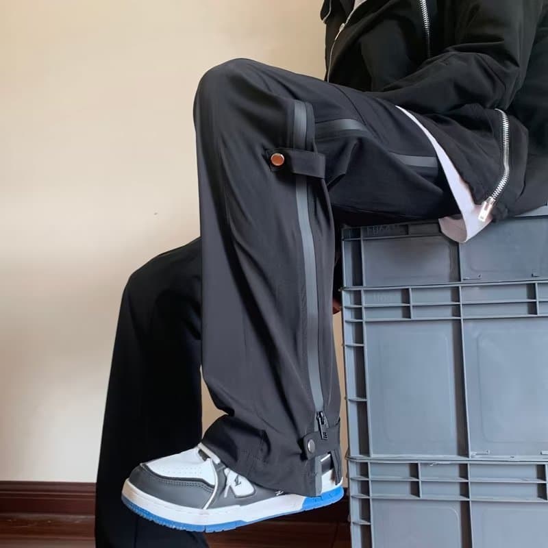 Estilo americano estilo funcional calças de rua alta zíper lateral Design calças casuais masculino nicho jaqueta masculi