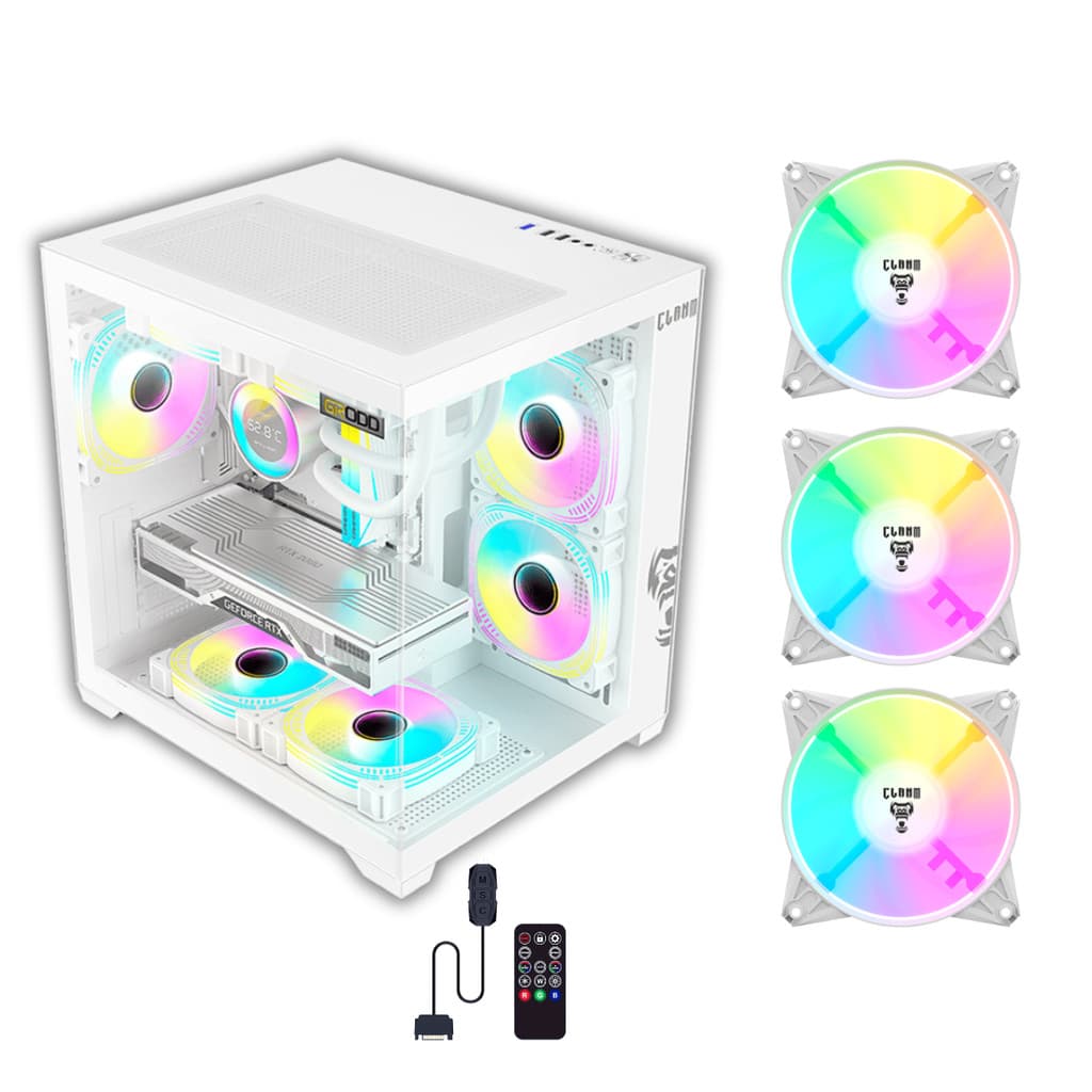 Gabinete Gamer Snow Grodd + 3 Fans ARGB Branca Controladora Clanm