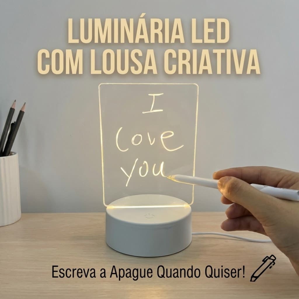 Luminária Led 3D Abajur de Mesa Usb Recarregavel  Tela P/ Escrever Caneta Decoração Quarto Sala Loja