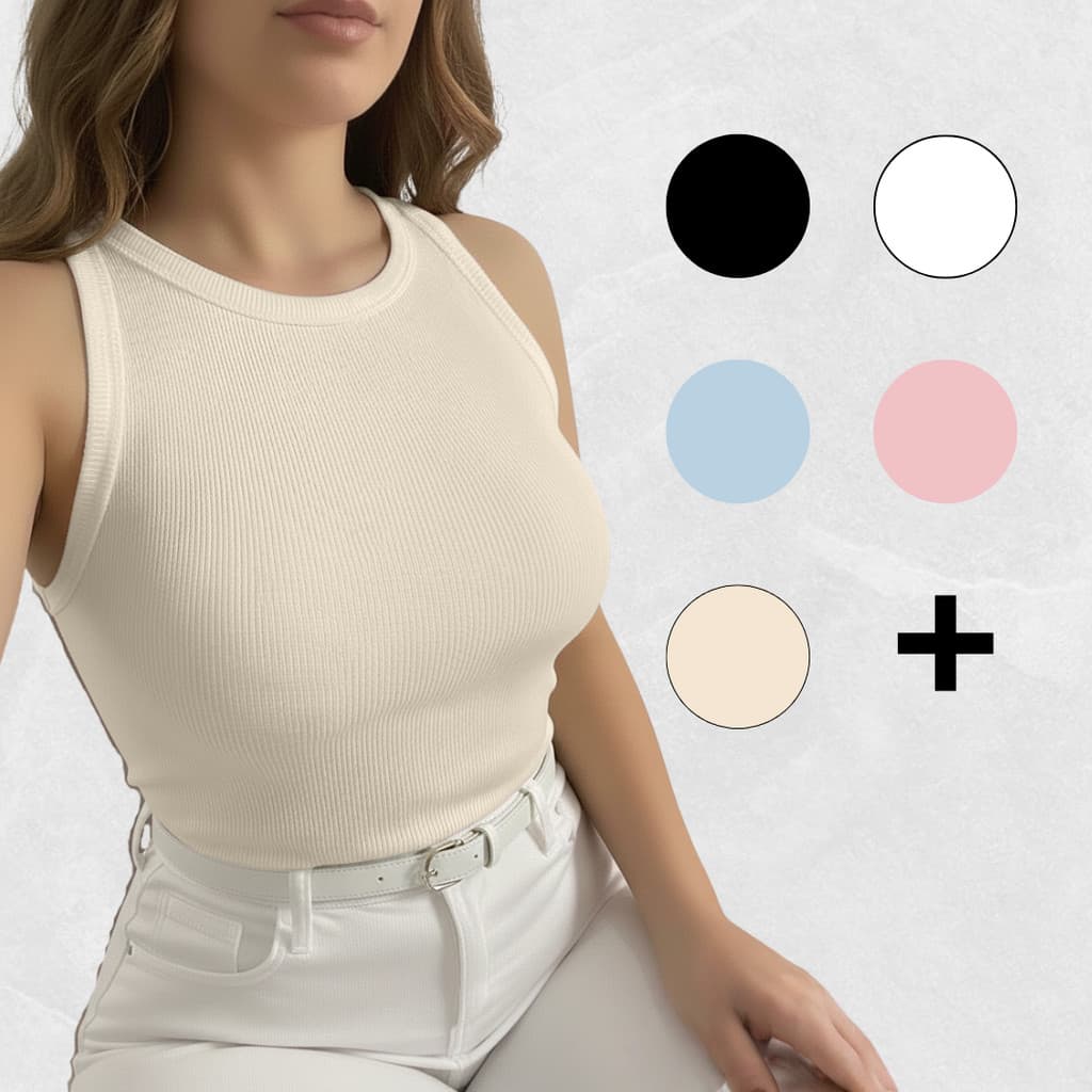 Blusa Regata Ribana Feminina Gola Redonda Básica Casual