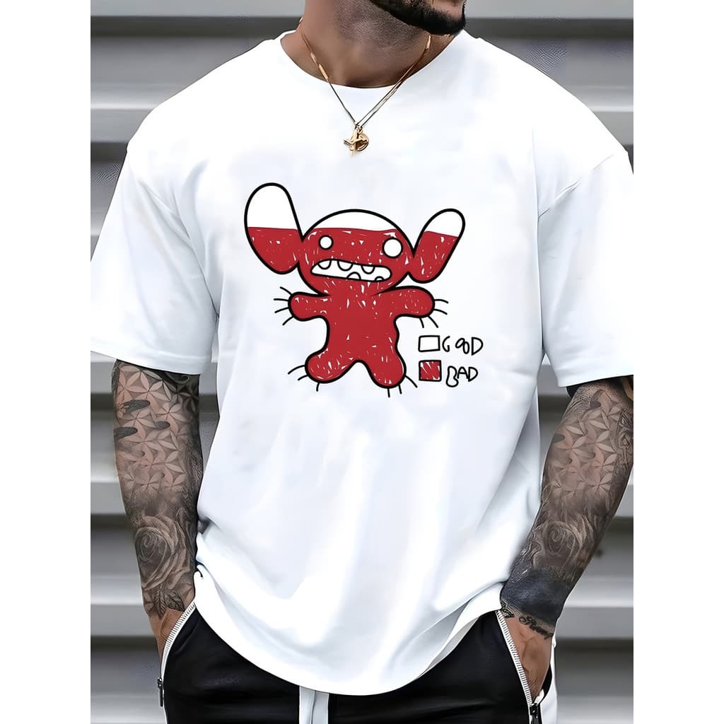 Camiseta Masculina Stitch Nivel Bom Mal 100% Algodao Premium