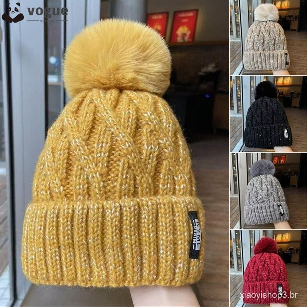 Boné De Malha VOGUEEE , Chapéu De Inverno Engrossado Para Manter O Calor Elegante Com Pompons Feminino