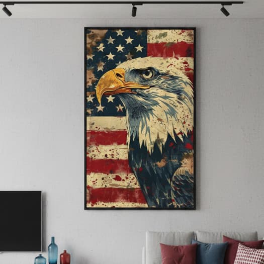Quadro decorativo Aguia EUA America Bandeira Decoração Vintage Para Sala Quarto