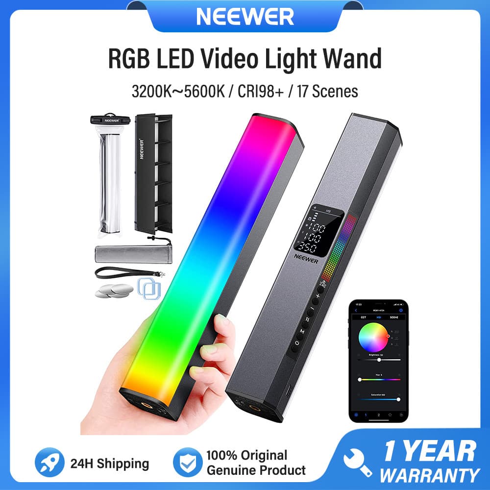 NEEWER Varinha De Luz De Vídeo LED RGB , Magnética De Iluminação Para Fotografia Portátil , 3200K ~ 5600K , CRI98 + , 17