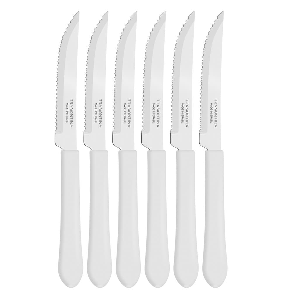 JOGO DE FACA DE CHURRASCO/MESA AÇO INOX LEME BRANCA 4" 6 PEÇAS TRAMONTINA