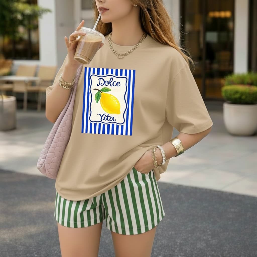 Camiseta Oversized Feminina Dolce Vita Limão Vibrante 100%Algodão Premium Moda Praia verão Estilo e Conforto