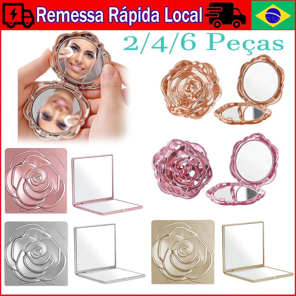2/4/6 Peças Espelho de maquiagem portátil feminino, espelho de maquiagem dobrável, espelho de contorno portátil flip-top