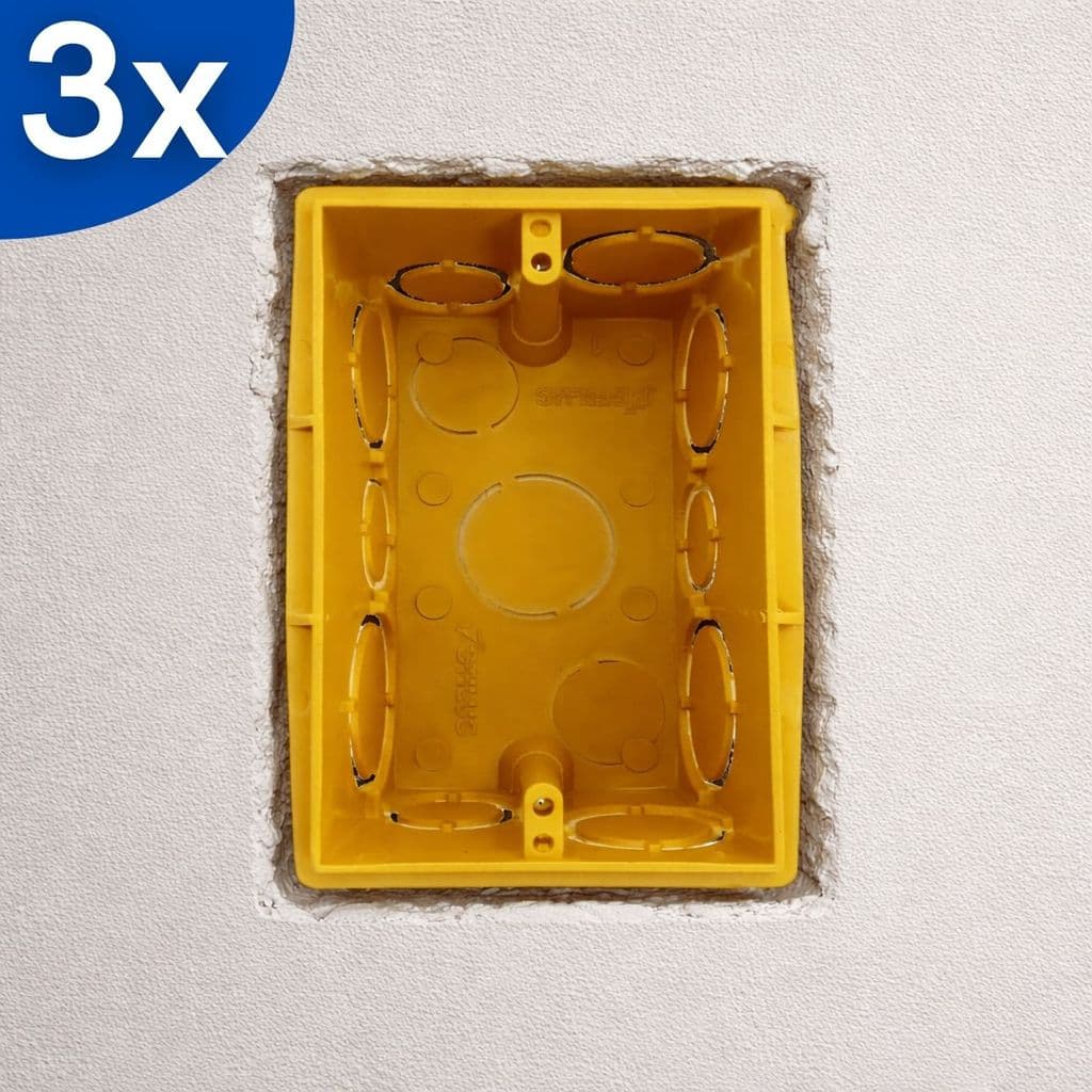 KIT 3 Caixas Elétrica 4X2 de Embutir Acabamento Amarelo Reforçado Para Interruptores & Tomadas