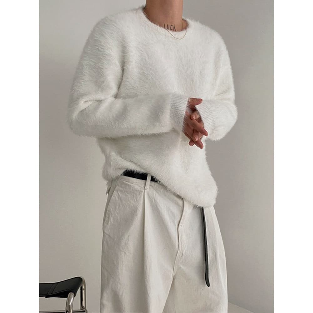 MRCYC lã de vison preguiçoso camisola masculina outono inverno estilo coreano solto cor sólida topo macio ceroso em torn