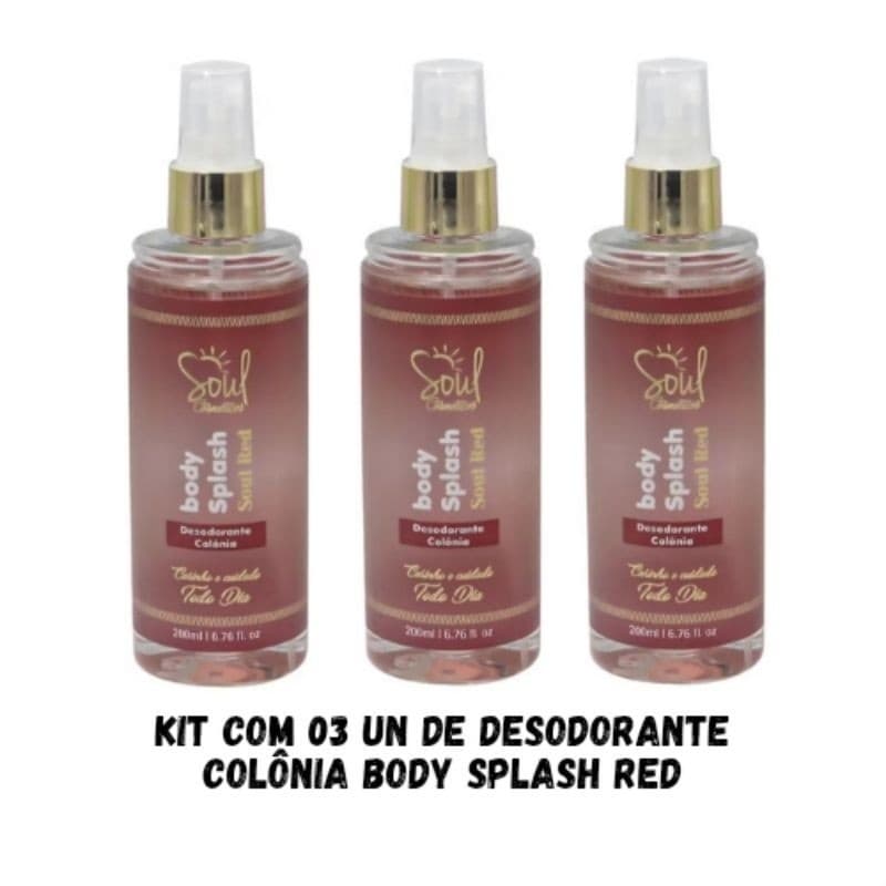 Kit com 03 UN de Body Splash Red Desodorante Colônia 200ml - Soul Cosmeticos