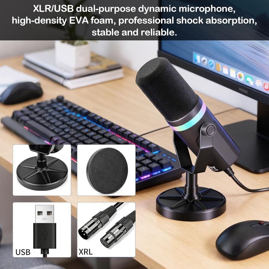 Microfone Condensador Cardioide USB/XLR Gamer | Alta Sensibilidade para Podcast Streaming e Gravação