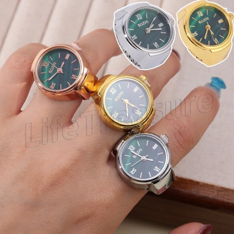 Mini Anel De Relógio De Quartzo-Acessórios De Joias Da Moda-Dedo Com Pulseira Elástica-Anéis Redondos De Relógios Clássi