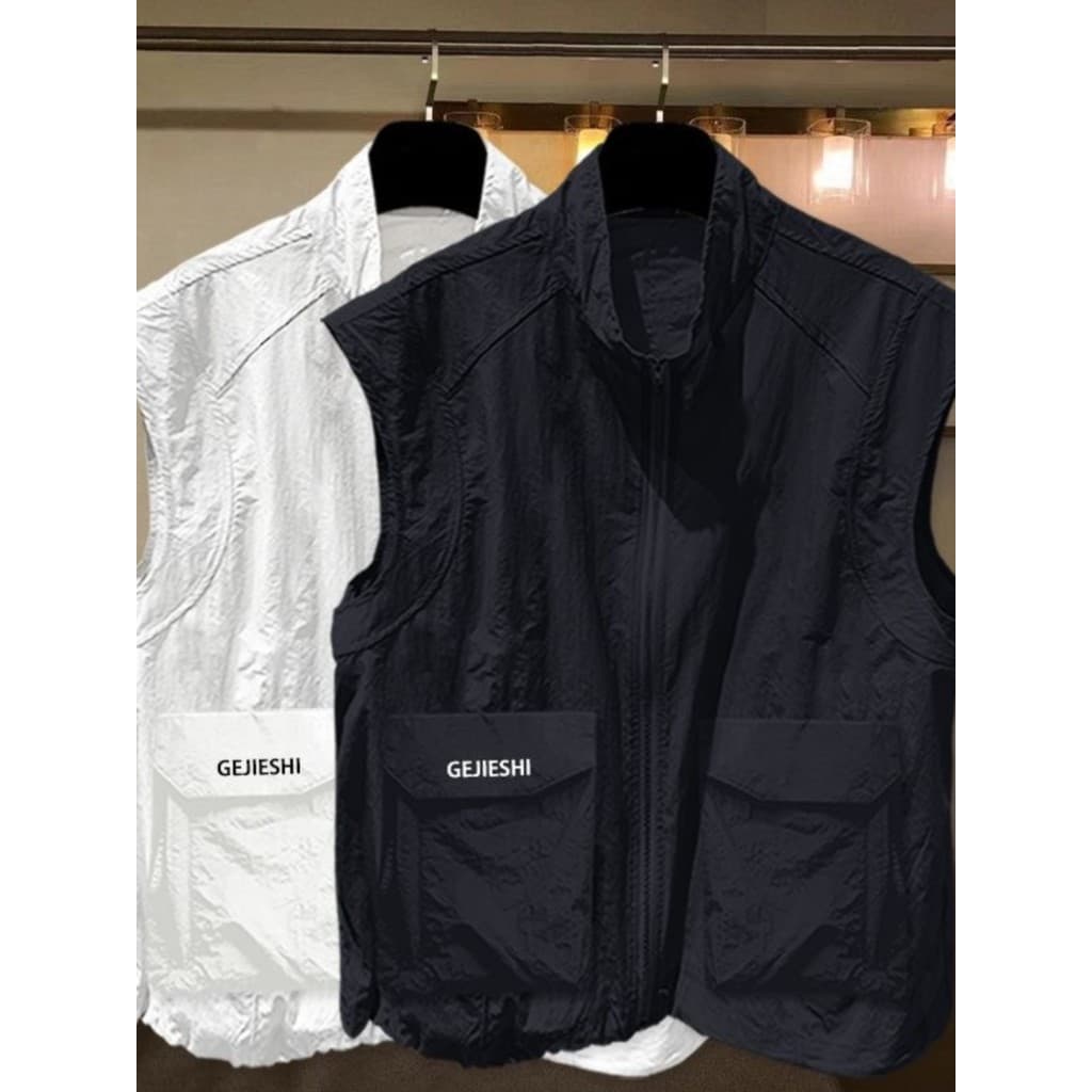 High-End gelo seda camiseta masculina sem mangas com capuz gola verão leve de secagem rápida ferramentas esportes colete
