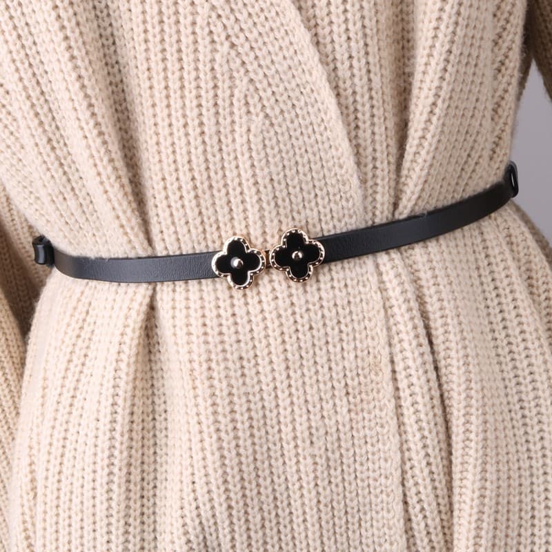 Temperamento couro genuíno decoração All-Match vestido camisola Retro versão coreana cinto fino moda cinto estreito femi