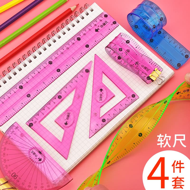Régua macia Conjunto de 4 peças Régua dobrável 15 cm Crianças Alunos da escola primária usam papelaria Bonito exame cria