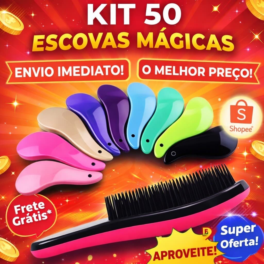 Kit 50 Escovas Desembaraçantes Anti Frizz | Não Puxa o Cabelo | Ideal para Cacheadas e Crespas