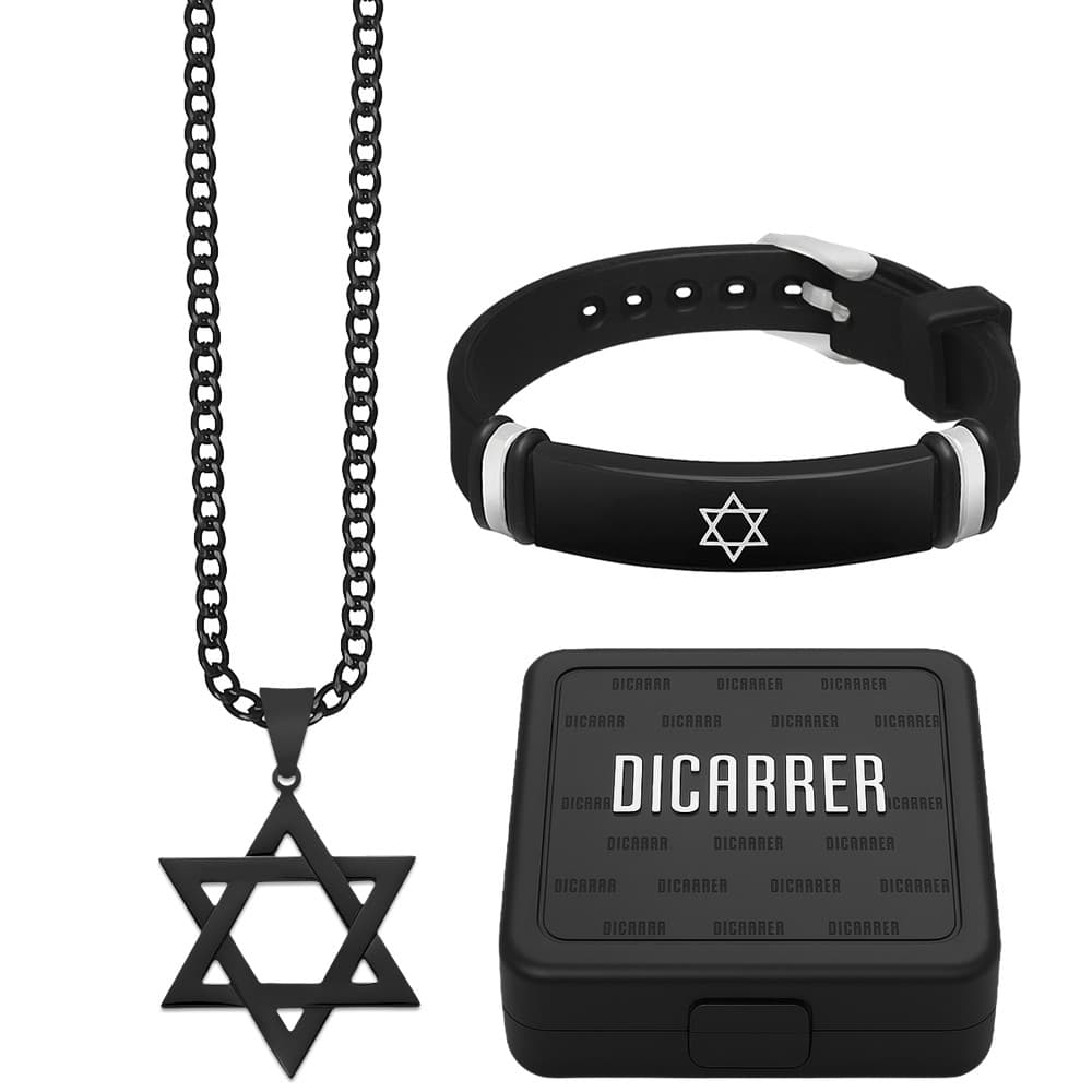 Corrente Cordão Bracelete Estrela de Davi Preto RF-88 Aço Inox 316L