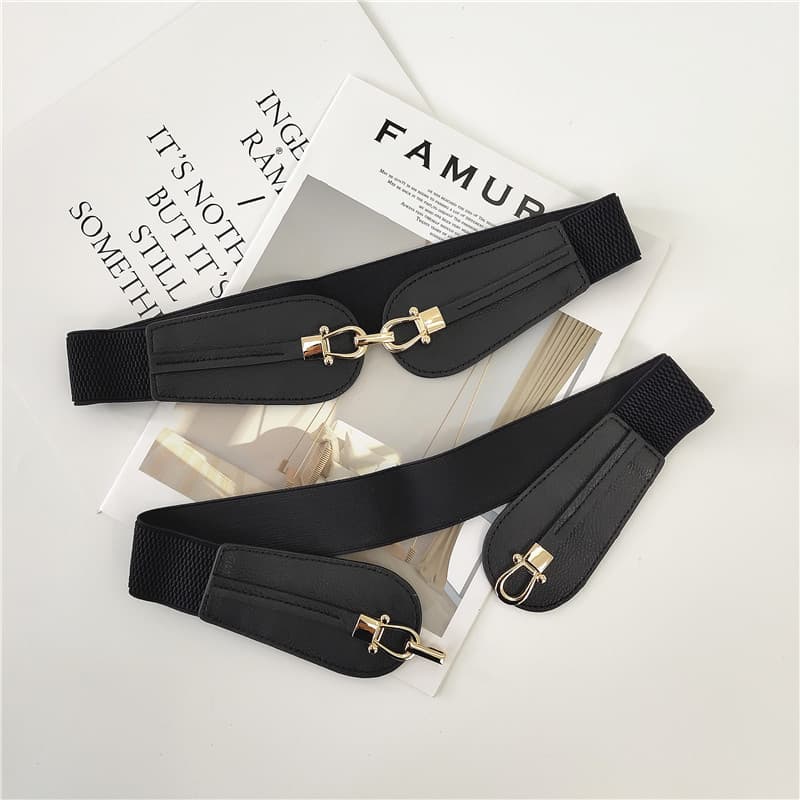Cinto decorativo feminino estilo gancho dourado com saia retrô elástico cinto largo All-Match cintura simples