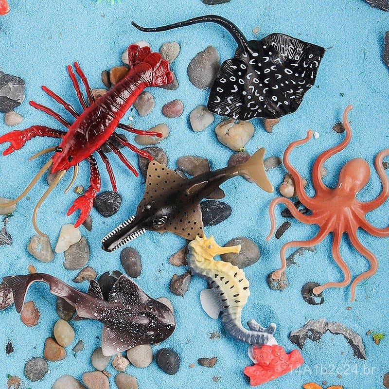 Conjunto de Modelos Realistas de Animais Marinhos para Crianças - Brinquedos de Cavalo-Marinho, Lagosta, Polvo, Peixe-Di