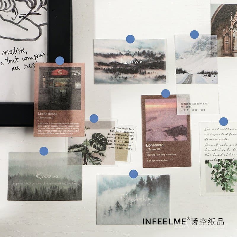 Pacote de Adesivos Washi Infeel.me Série Time Letter, Adesivos de Material para Diário com Cenários, 40 Peças, 8 Designs