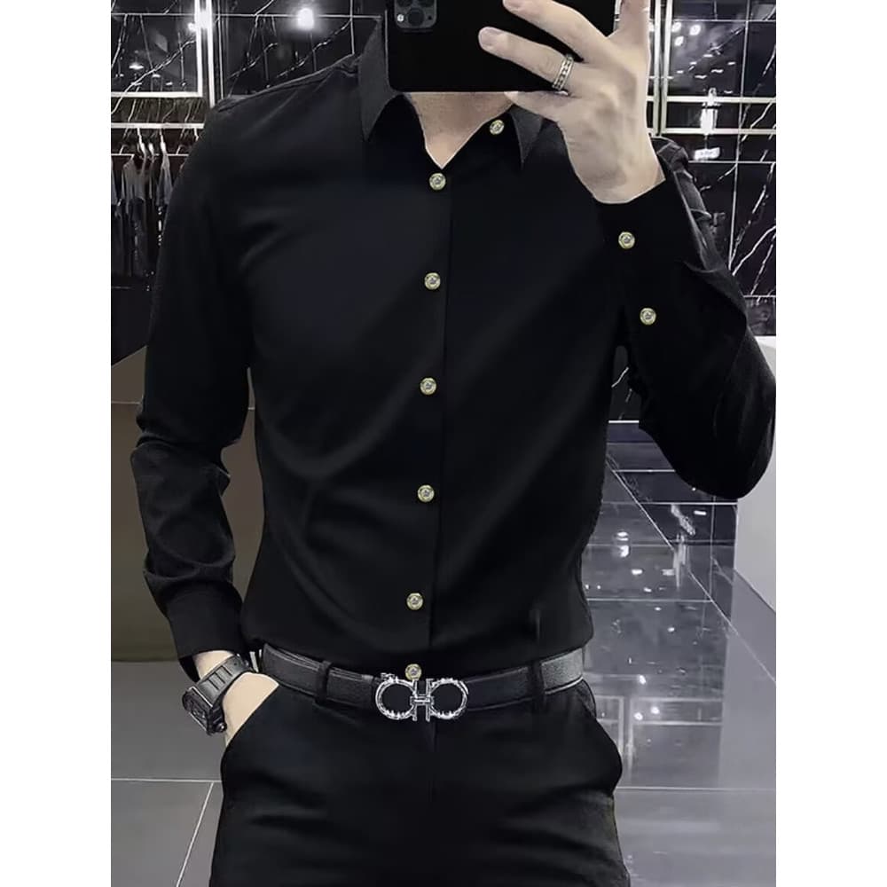 High-end ferro-end Drape camisa de manga comprida masculina Casual fino ajuste outono high-end estiramento negócios cami