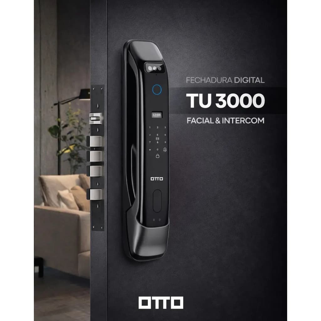 4.4. Fechadura Digital OTTO TU3000 Facial Palma Wi-Fi Tuya Smart Life | Vídeo Porteiro com Intercom, Biometria, Abertura