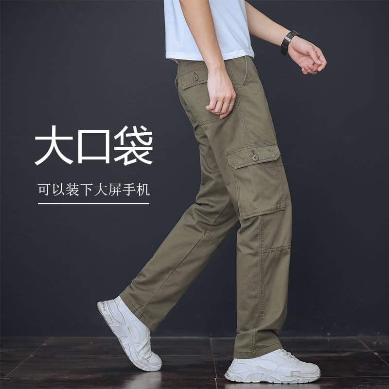 Outono primavera macacão masculino em linha reta solto calças casuais calças masculinas americano Retro puro algodão Mul