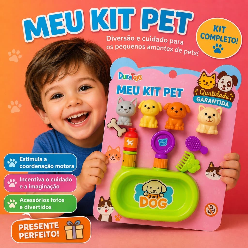 Conjunto Meu Pet – Mini Cachorros + Banheirinha + Acessórios itens de banho 11 peças