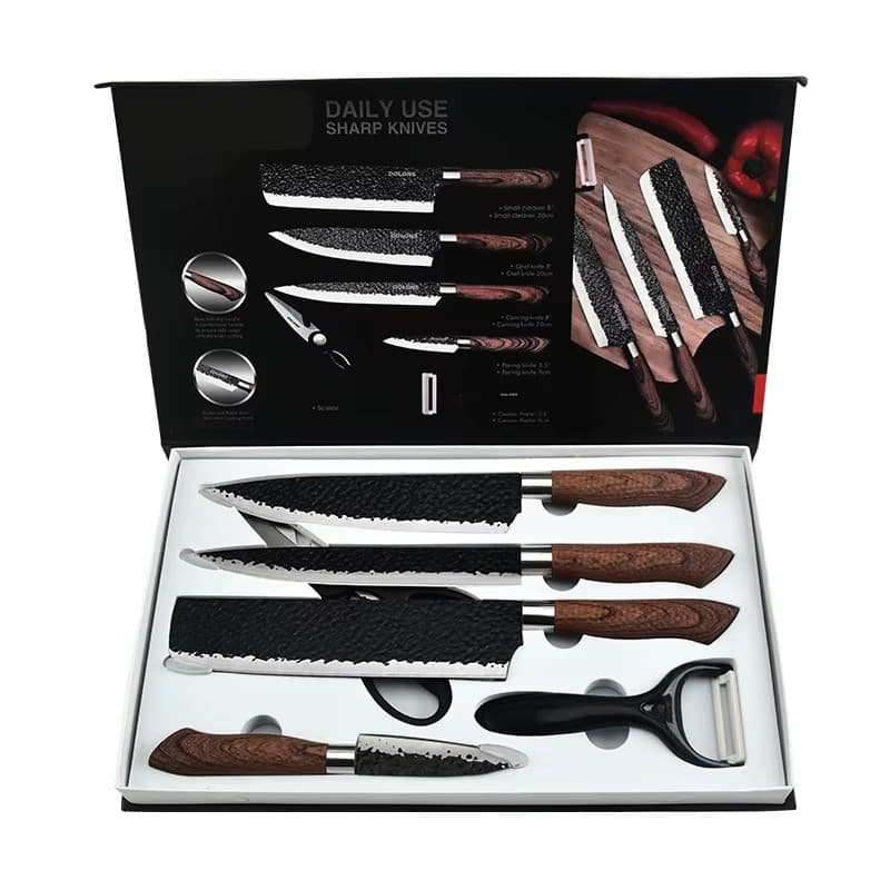 Conjunto De Facas Inox KIT 6 Pçs Antiaderente Com Cabo Reforçado Descascador E Tesoura Cozinha