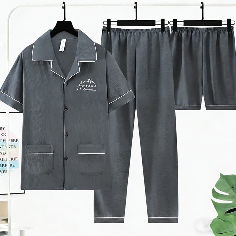 Cloud Cotton Men 3 Peças Em 1 Conjunto De Pijama Manga Curta Calças Compridas Shorts Cardigã Fino