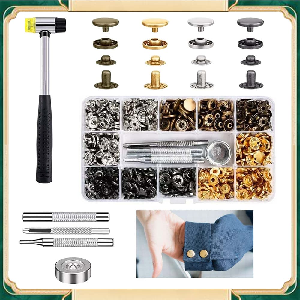 Conjunto de 120 botões de pressão metálicos, 12 mm, 4 ferramentas de instalação e 1 martelo Botões metálicos
