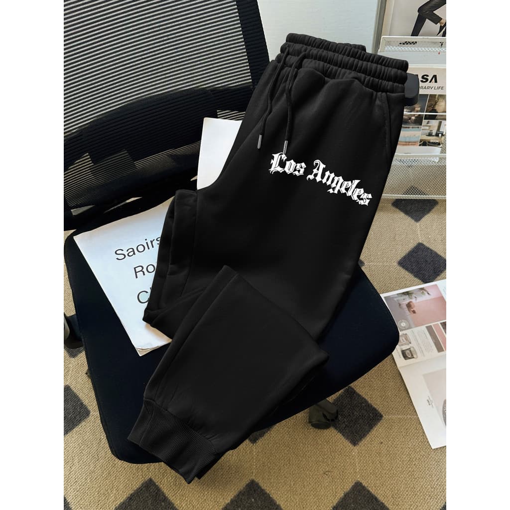 Calça Moletom masculina Old Los Angeles Estilo Jogger Streetwear Casual Estampada 100% Algodão Bolso
