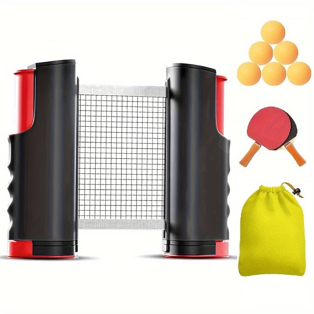 Kit Ping Pong Profissional Portátil Com 1 Rede Retrátil + 2 Raquetes + 6 Bolinhas+ 1 Saco De Armazenamento
