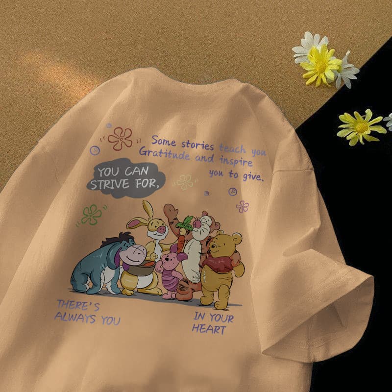 Velsiss Camiseta Feminina Winnie The Pooh De Manga Curta , Solta, Casual, Estampada, Gola Redonda