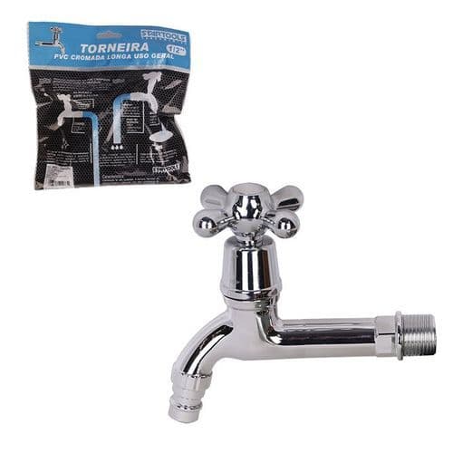 Torneira Longa PVC Cromada 1/2 Cozinha Banheiro Instalação Rápida Resistente Durável Fluxo Potente