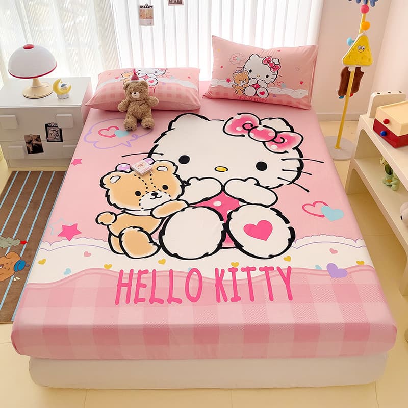 Hello Kitty Lençol de algodão puro de peça única de algodão infantil colcha de desenho animado lençol de estudante colch