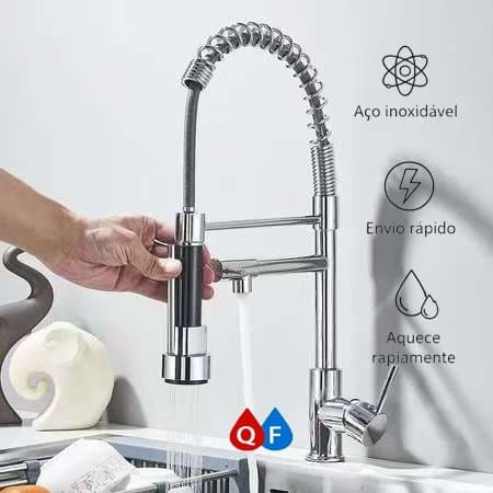 💧 Torneira de Cozinha Gourmet Preto Monocomando com Spray Extensor