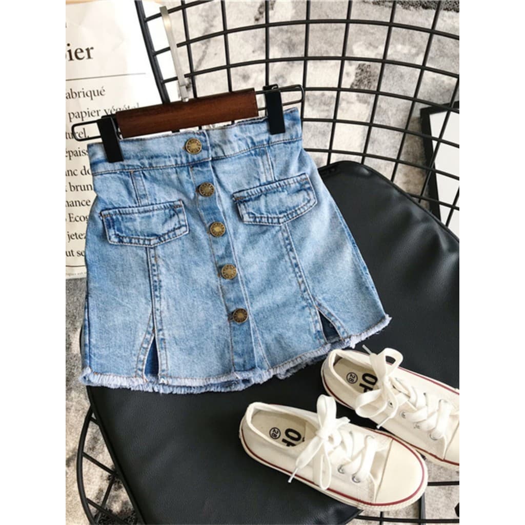 Bebê Denim saia 2026 verão novo estilo meninas roupas infantis cor sólida botão elástico saia Shorts verão